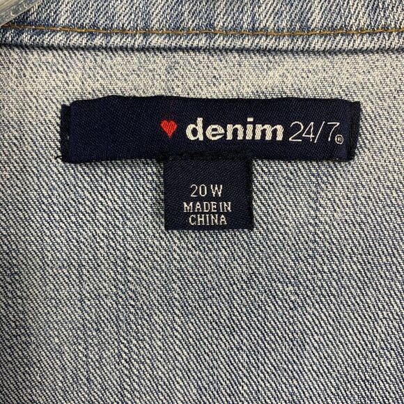Denim 24/7 Plus Sz 20W 20 W Stretch Denim Jacket Zipper Sides Raw Hem Light Wash - Picture 4 of 6